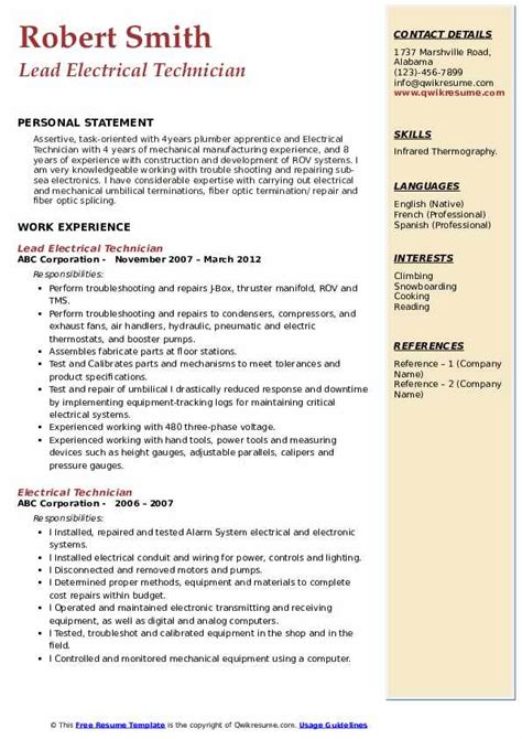 electrical box resume|electrical technician resume.